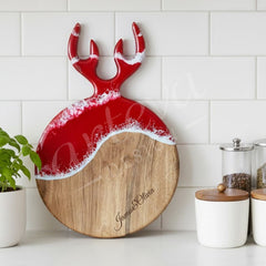 Ceviz Ağacı Epoksi Kırmızı Geyik Model Sunum Tahtası (35*18 cm)