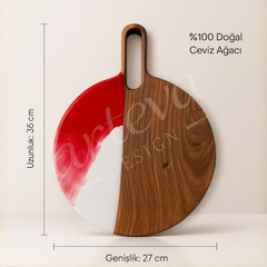 Ceviz Ağacı Epoksi Kırmızı-Beyaz Sunum Tahtası (35*27 cm)