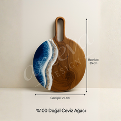 Ceviz Ağacı Epoksi Dalga Desenli Sunum Tahtası (35*27 cm)