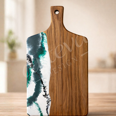 Ceviz Ağacı Epoksi Zümrüt Yeşili Sunum Tahtası (43*25 cm)