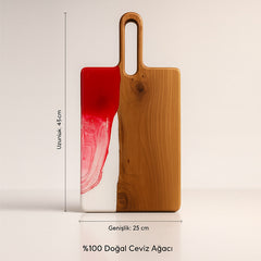 Ceviz Ağacı Epoksi Kırmızı-Beyaz Sunum Tahtası (43*25 cm)