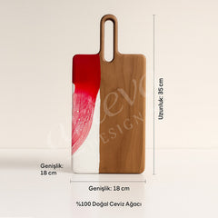 Ceviz Ağacı Epoksi Kırmızı-Beyaz Sunum Tahtası (35*18 cm)