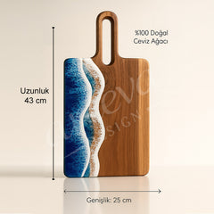 Ceviz Ağacı Epoksi Dalga Desenli Sunum Tahtası (3'lü Set)