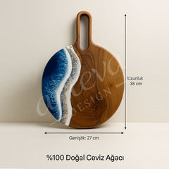 Ceviz Ağacı Epoksi Dalga Desenli Sunum Tahtası (3'lü Set)