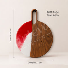 Ceviz Ağacı Epoksi Kırmızı-Beyaz Sunum Tahtası (3'lü Set)