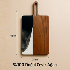 Ceviz Ağacı Epoksi Siyah-Beyaz Sunum Tahtası (3'lü Set)
