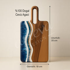 Ceviz Ağacı Epoksi Dalga Desenli Sunum Tahtası (2'li Set)