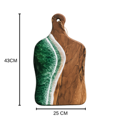 Ceviz Ağacı Epoksi Yeşil Dalga Desenli Sunum Tahtası (43*25 cm)