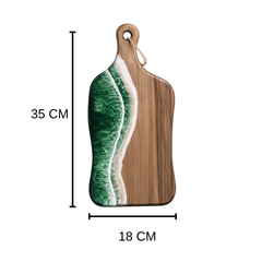 Ceviz Ağacı Epoksi Yeşil Dalga Desenli Sunum Tahtası (35*18 cm)