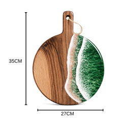 Ceviz Ağacı Epoksi Yeşil Dalga Desenli Sunum Tahtası (35*27 cm)