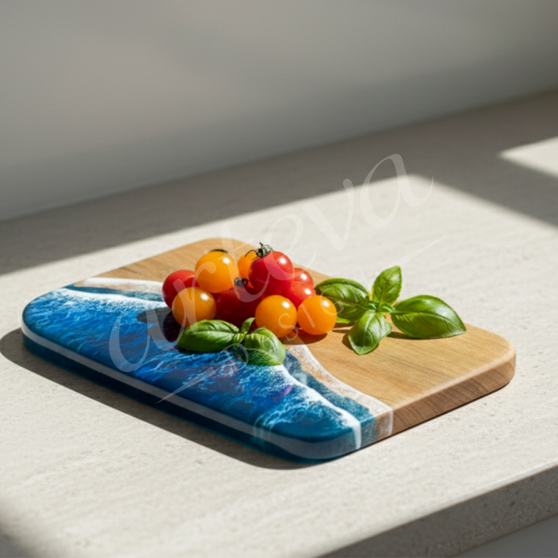 Ceviz Ağacı Epoksi Dalga Desenli Sunum Tahtası (27*18 cm)